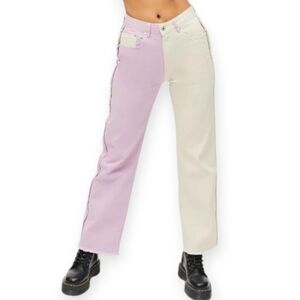 The Ragged Priest Wonder Jeans Two-Tone Lilac and Cream Dad Straight Jeans 30